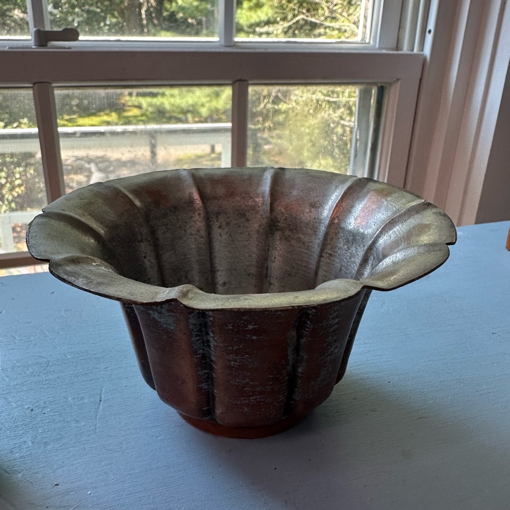 Antique Hand Hammered Fluted Tinned Copper Egyptian Bowl Stamped Decor